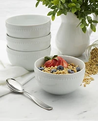 Fitz and Floyd Everyday Whiteware Beaded Soup Cereal Bowl 4 Piece Set