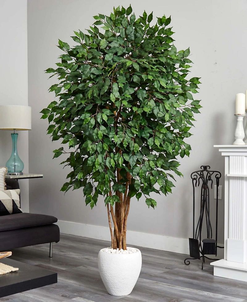 Nearly Natural 6' Ficus Artificial Tree in White Planter