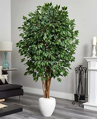 Nearly Natural 6' Ficus Artificial Tree in White Planter