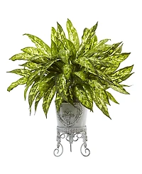 Nearly Natural 2' Aglaonema Artificial Plant in Metal Planter