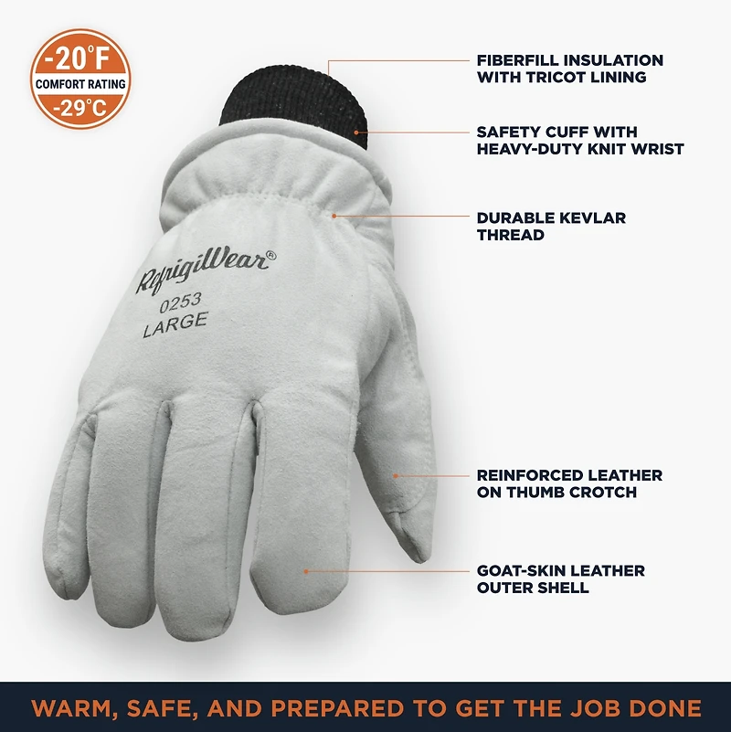 RefrigiWear Men's Leather Insulated Glove - Premium Work Gloves, Durable, Warm Thinsulate Lining