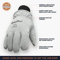 RefrigiWear Men's Leather Insulated Glove - Premium Work Gloves, Durable, Warm Thinsulate Lining