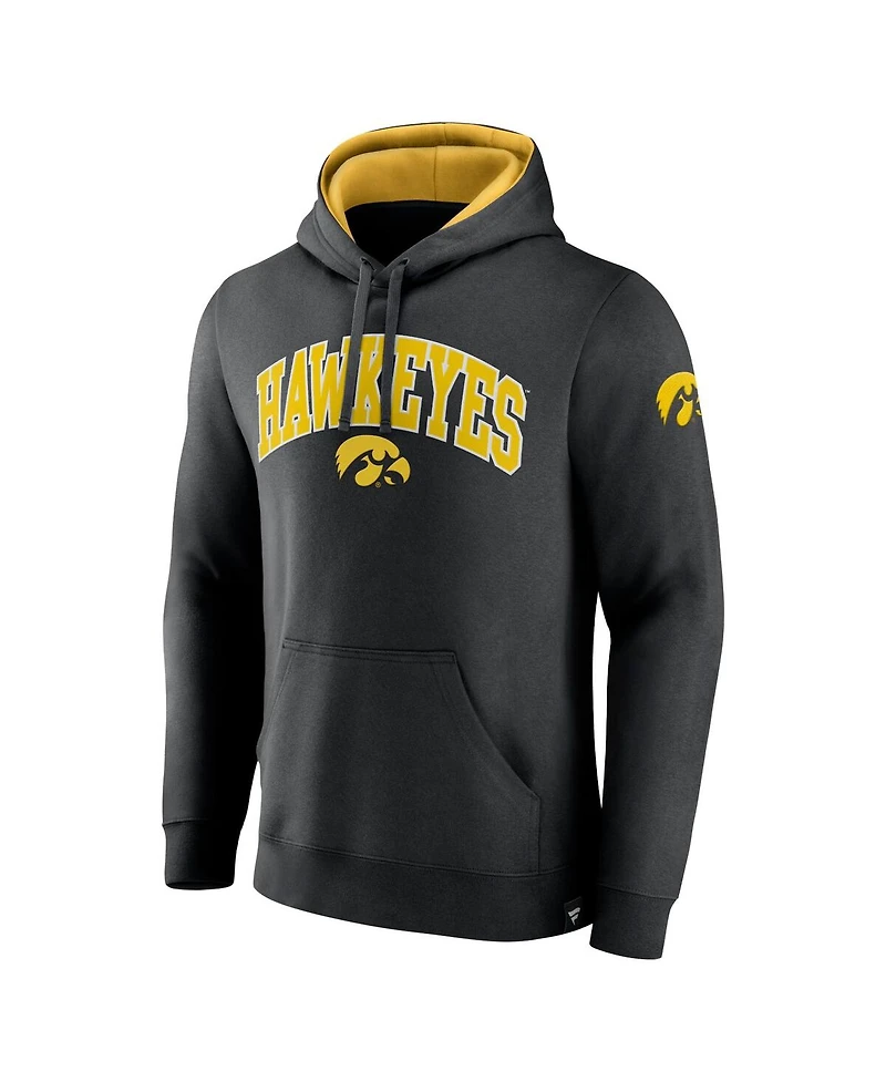 Men's Fanatics Black Iowa Hawkeyes Arch and Logo Tackle Twill Pullover Hoodie