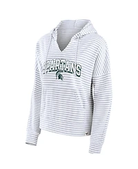 Women's Fanatics White Michigan State Spartans Striped Notch Neck Pullover Hoodie