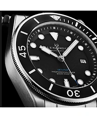 Alexander Vathos3 Men's Swiss Made Diver Watch 43mm Silver Tone Stainless Steel Case Black Dial Rotating Bezel Sapphire Crystal 200M Water Resistant