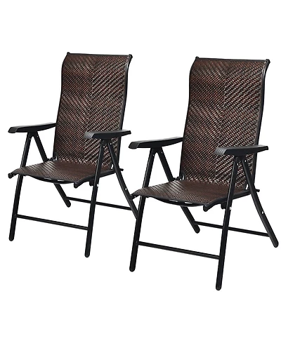 Patio Rattan Folding Chair Recliner Back Adjustable
