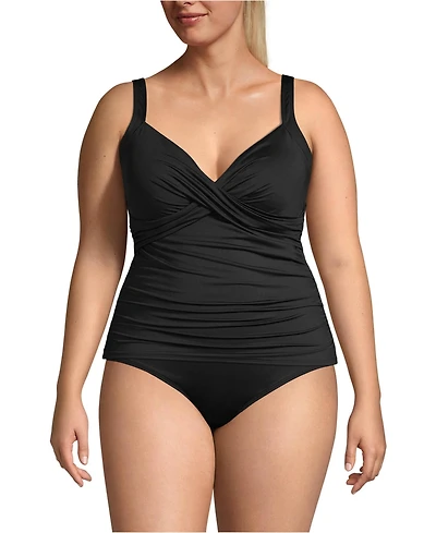 Lands' End Women's Plus Chlorine Resistant V-Neck Wrap Underwire Tankini Swimsuit Top Adjustable Straps