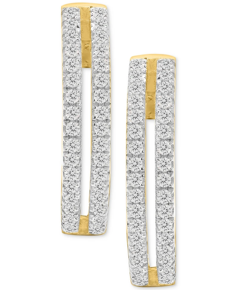 Diamond Double Row Small Hoop Earrings (1/2 ct. t.w.) in Sterling Silver & 14k Gold-Plate
