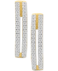 Diamond Double Row Small Hoop Earrings (1/2 ct. t.w.) in Sterling Silver & 14k Gold-Plate