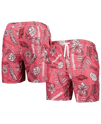 Men's Wes & Willy Cardinal Arkansas Razorbacks Vintage-Inspired Floral Swim Trunks