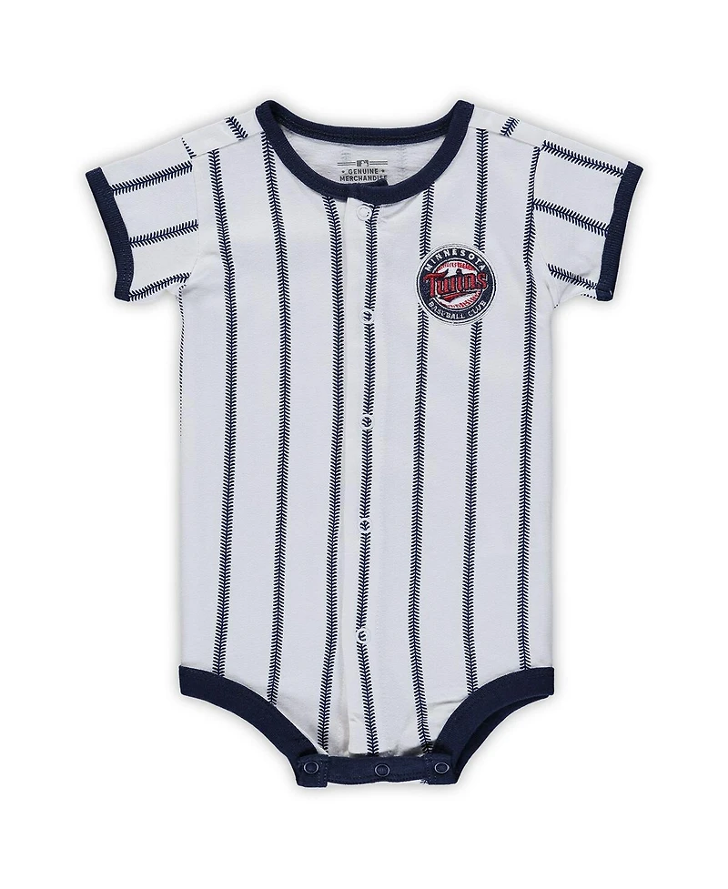 Newborn Boys and Girls White, Navy Minnesota Twins Power Hitter Short Sleeve Bodysuit