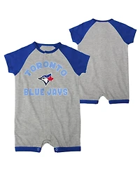 Infant Boys and Girls Heather Gray Toronto Blue Jays Extra Base Hit Raglan Full-Snap Romper