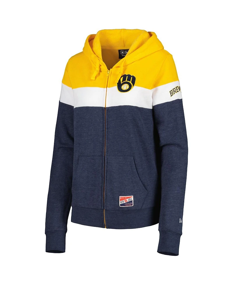 Women's New Era Heather Navy Milwaukee Brewers Colorblock Full-Zip Hoodie Jacket