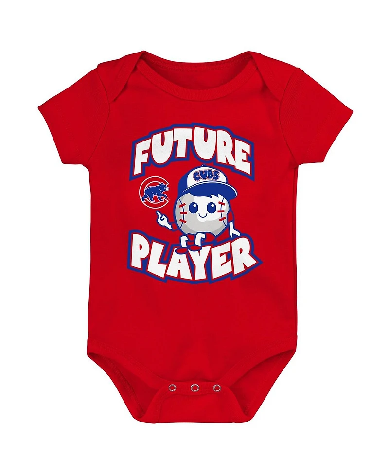 Newborn and Infant Boys Girls Royal, Red, White Chicago Cubs Minor League Player Three-Pack Bodysuit Set