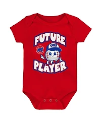 Newborn and Infant Boys Girls Royal, Red, White Chicago Cubs Minor League Player Three-Pack Bodysuit Set