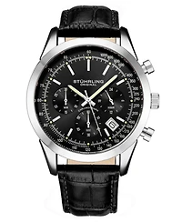 Stuhrling Rialto 3975L Men s Chronograph Watch – Quartz Movement, 44mm Stainless Steel Case, Leather Strap