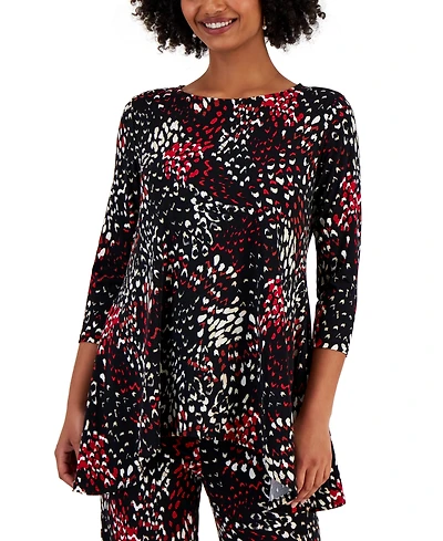 Jm Collection Petite Printed 3/4-Sleeve Long Top, Created for Macy's