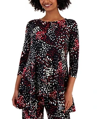 Jm Collection Petite Printed 3/4-Sleeve Long Top, Created for Macy's