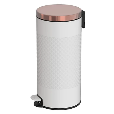 8 Gal./30 Liter White Metal Round Shape Step-on Trash Can with Diamond body design for Kitchen