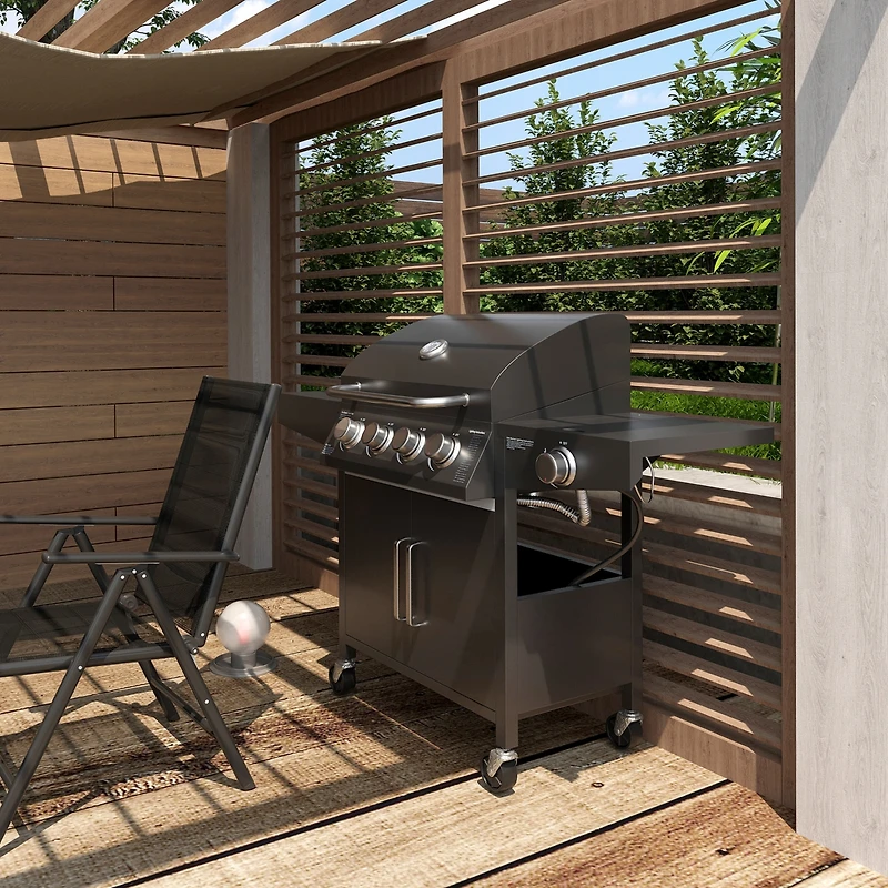 Outsunny 4 Burner Propane Gas Grill with Side Burner,