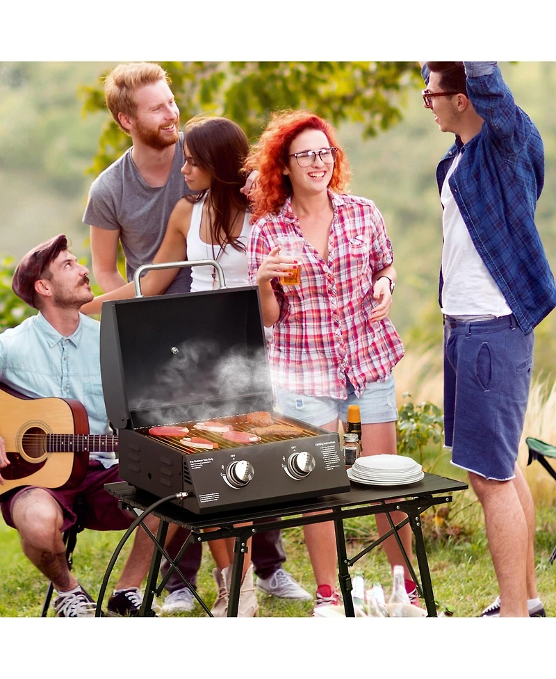 Outsunny Tabletop Propane Gas Grill Bbq w/ 2 Burners Lid Thermometer