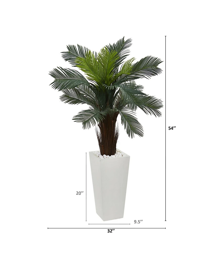 Nearly Natural 4.5' Cycas Uv-Resistant Indoor/Outdoor Artificial Plant in White Tower Planter