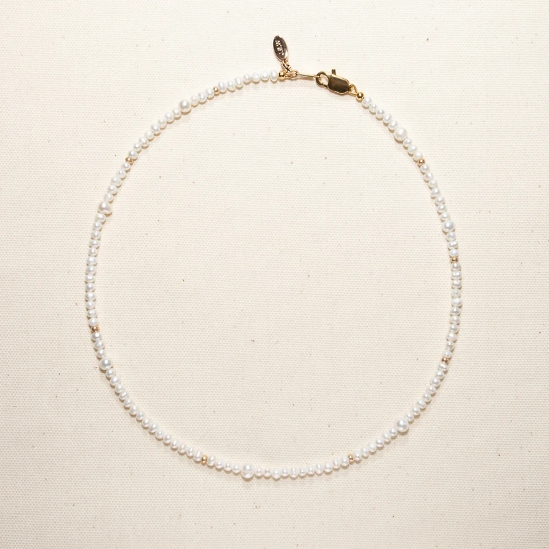 Joey Baby 18K Gold Plated Freshwater Pearls with Glass Gold Beads - Emili Necklace 17" For Women