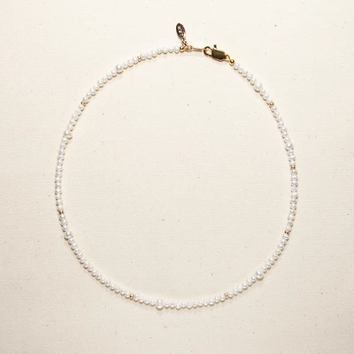 Joey Baby 18K Gold Plated Freshwater Pearls with Glass Gold Beads - Emili Necklace 17" For Women