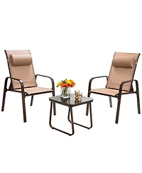 3PCS Patio Bistro Furniture Set Adjustable Back Stackable Chairs