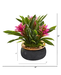 Nearly Natural 11in. Bromeliad Artificial Plant in Stoneware Planter
