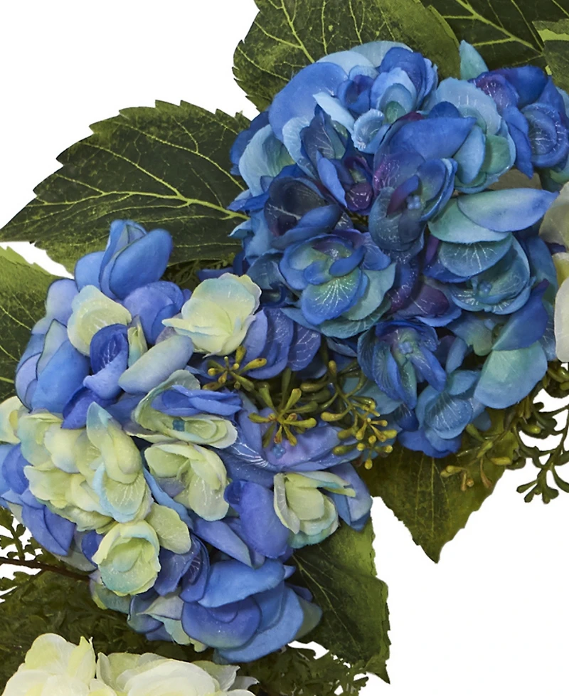 Nearly Natural 24" Hydrangea Blue & White Wreath