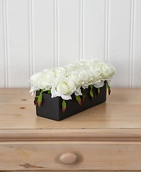 Nearly Natural Dozen Silk Roses Ceramic Rectangular Planter