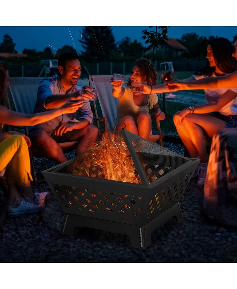 Outsunny 26 Inch Outdoor Fire Pits, Bonfire Wood Burning Firepit Bowl, Camping Fire Pit with Spark Screen Cover, Poker for Patio, or Backyard, Black