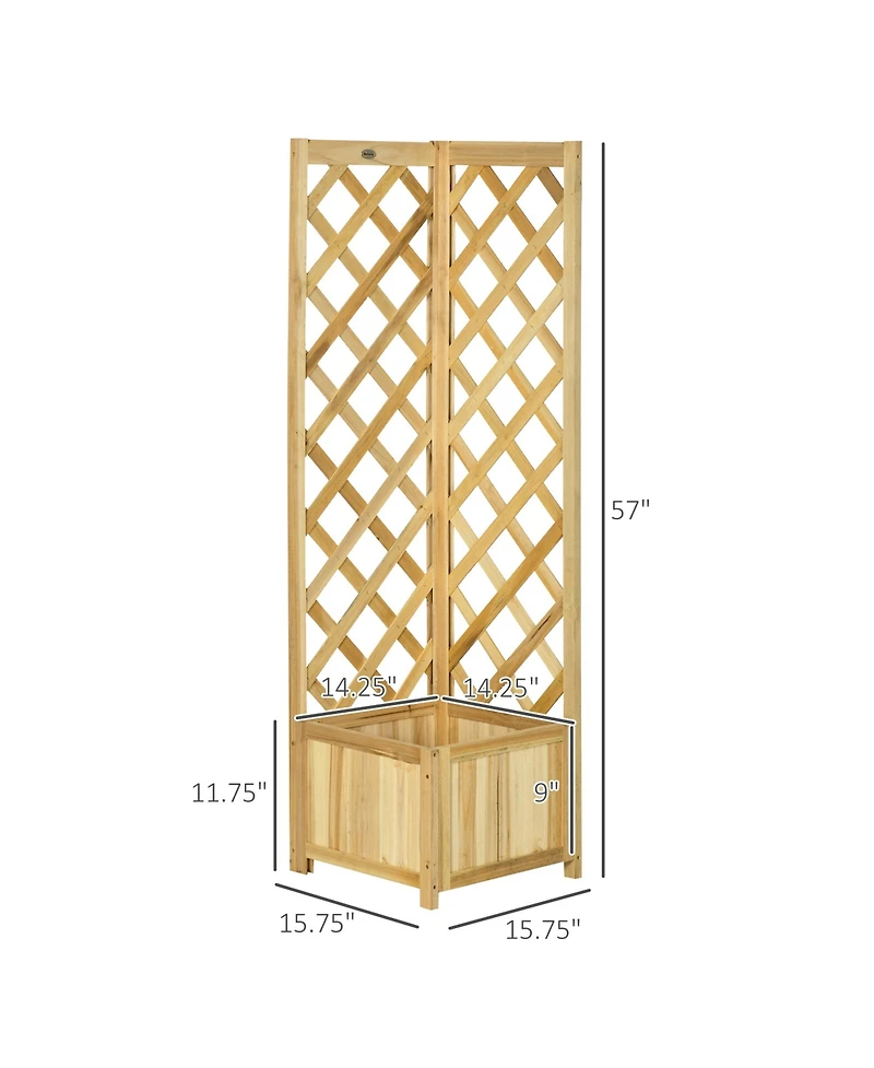 Outsunny Raised Garden Bed, Wooden Planter with Trellis for Vine Climbing