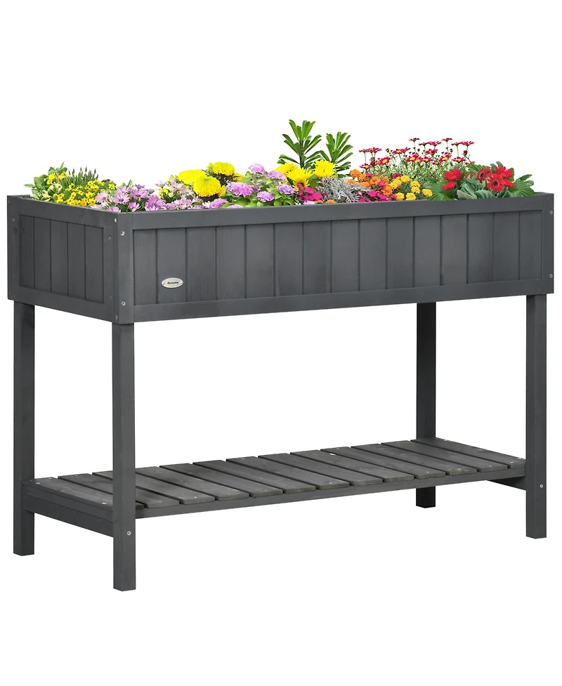 Outsunny Wooden Raised Garden Bed with 8 Slots, Elevated Planter Box Stand with Open Shelf for Limited Garden Space to Grow Herbs, Vegetables, and Flo