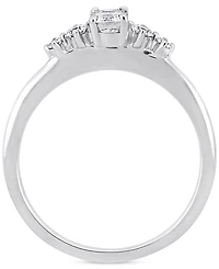 Diamond Emerald- & Round-Cut Three Stone Engagement Ring (1/2 ct. t.w.) 14k White Gold