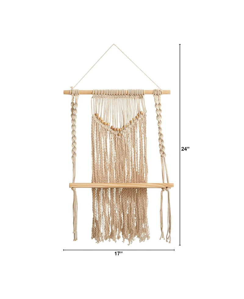 Boho Chic Single Shelf Woven Beads Wall Art Decor, 24" x 17"