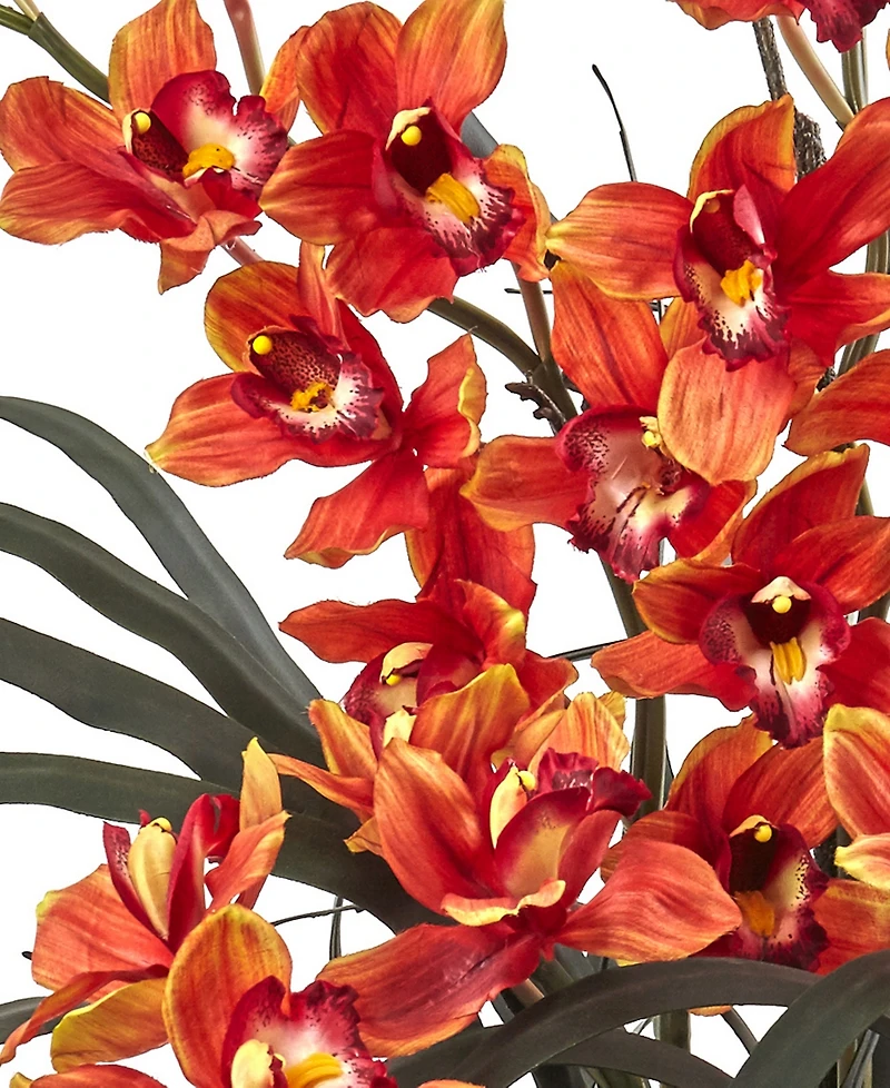 Nearly Natural Cymbidium Orchid Silk Arrangement w/ Black Vase