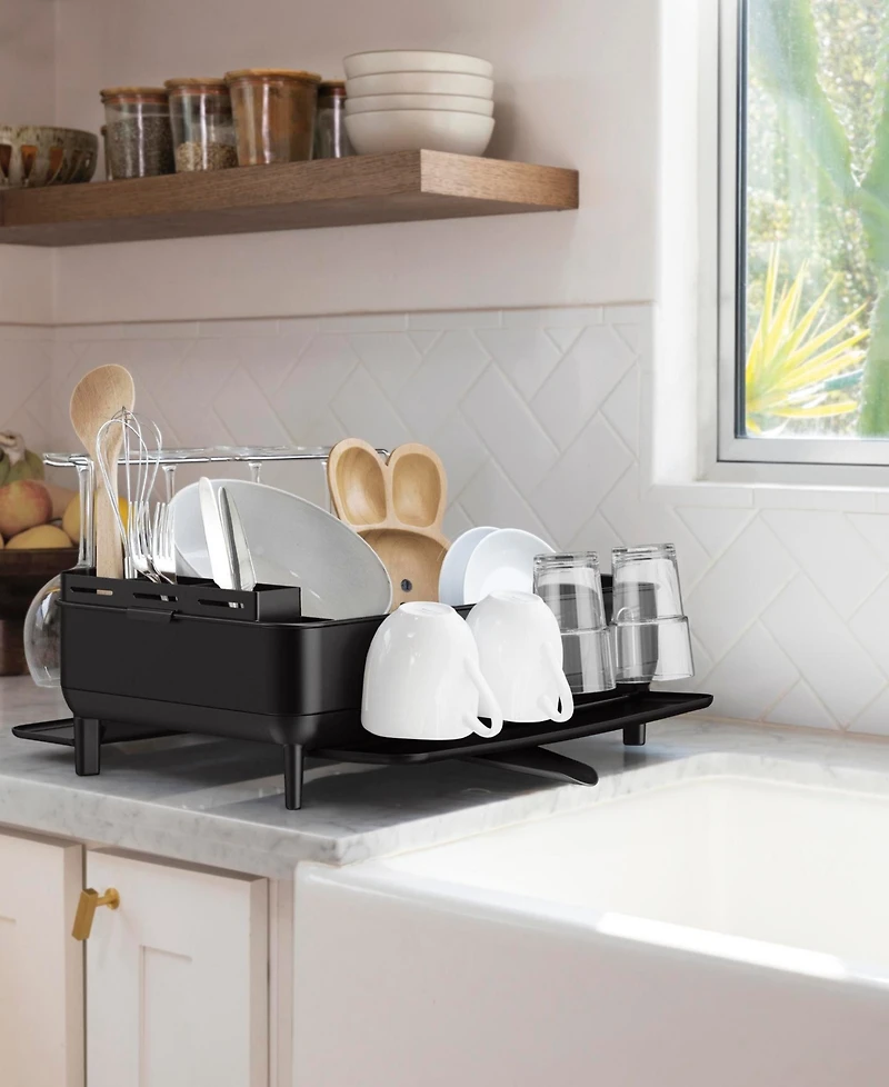 simplehuman Steel Frame Kitchen Dish Drying Rack with Swivel Spout Drain