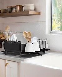 simplehuman Steel Frame Kitchen Dish Drying Rack with Swivel Spout Drain