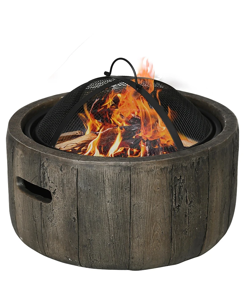 Outsunny Fire Pit with Spark Screen and Poker, 18" Wood-burning Bowl,