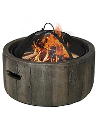 Outsunny Fire Pit with Spark Screen and Poker, 18" Wood-burning Bowl,