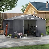 Outsunny 11' x 12.6' Storage Shed Garden Tool House w/ Vents Doors Charcoal