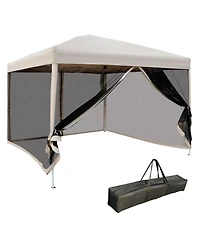 Outsunny 10' x 10' Pop Up Canopy Tent with Breathable Mesh Sidewalls, Easy Height Adjustable, Easy Transport Carrying Bag for Backyard Garden Patio