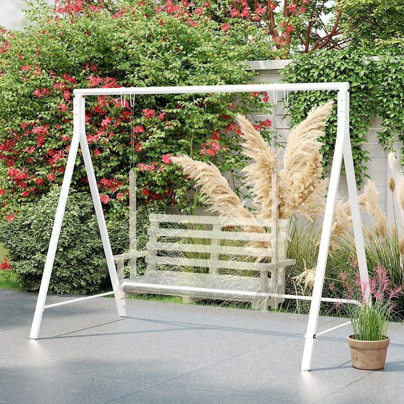 Outsunny Metal Porch Swing Stand, Heavy Duty Swing Frame, Hanging Chair Stand Only,528 Lbs Weight Capacity, for Backyard, Patio, Lawn, Playground, Whi