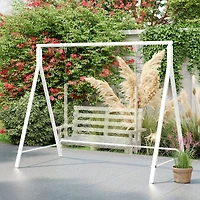 Outsunny Metal Porch Swing Stand, Heavy Duty Swing Frame, Hanging Chair Stand Only,528 Lbs Weight Capacity, for Backyard, Patio, Lawn, Playground, Whi