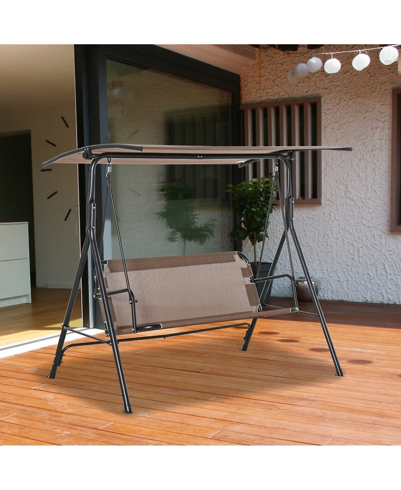 Outsunny Patio Swing Chair with Canopy, Seats 2 Adults Loveseat Bench with Adjustable Tilt Canopy, Armrests, A-Frame Steel, Breathable Mesh for Backya