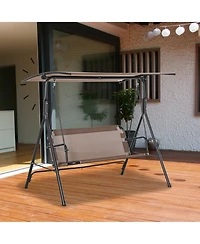 Outsunny Patio Swing Chair with Canopy, Seats 2 Adults Loveseat Bench with Adjustable Tilt Canopy, Armrests, A-Frame Steel, Breathable Mesh for Backya