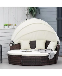 Outsunny Rat Daybed Patio Furniture Set w/ Adjustable Canopy