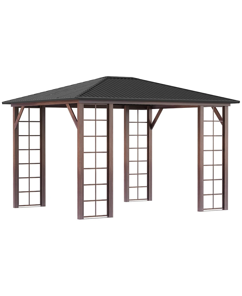Outsunny 10' x 12' Metal Roof Hardtop Gazebo with Wood Grain Metal Frame